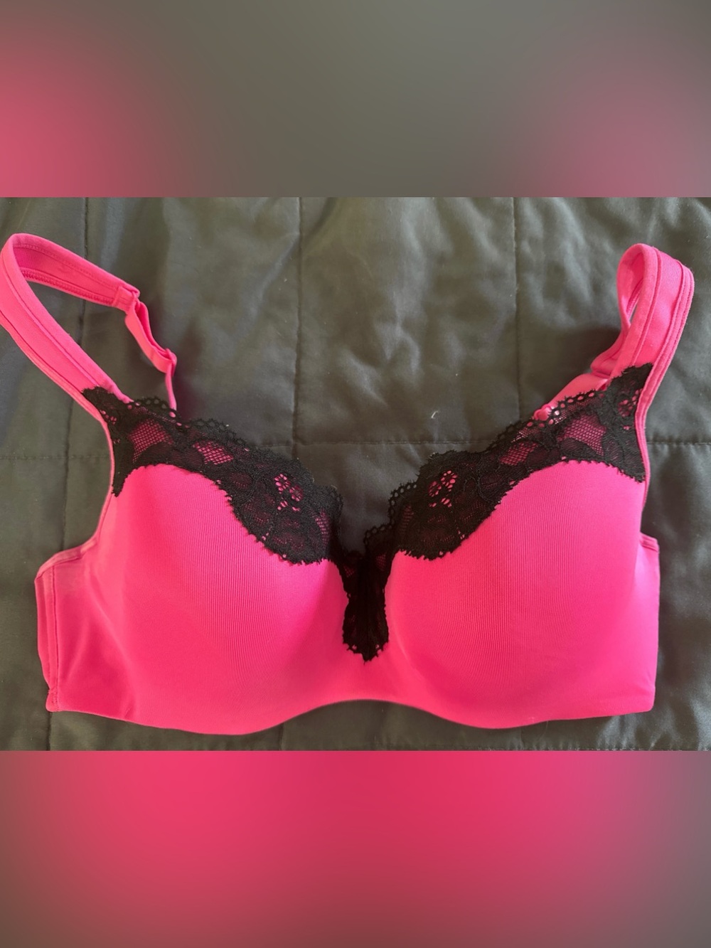 Cacique Bright Pink Bra with Black Lace Accent